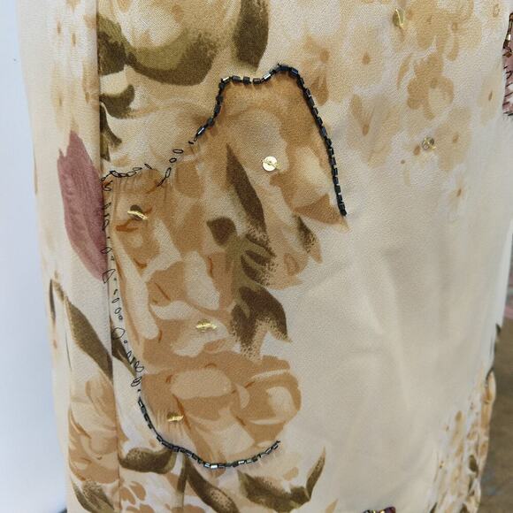 Vintage Y2K Floral Print Bias Cut Maxi Dress Size M Flutter Sleeve Ivory V Neck - Picture 10 of 10